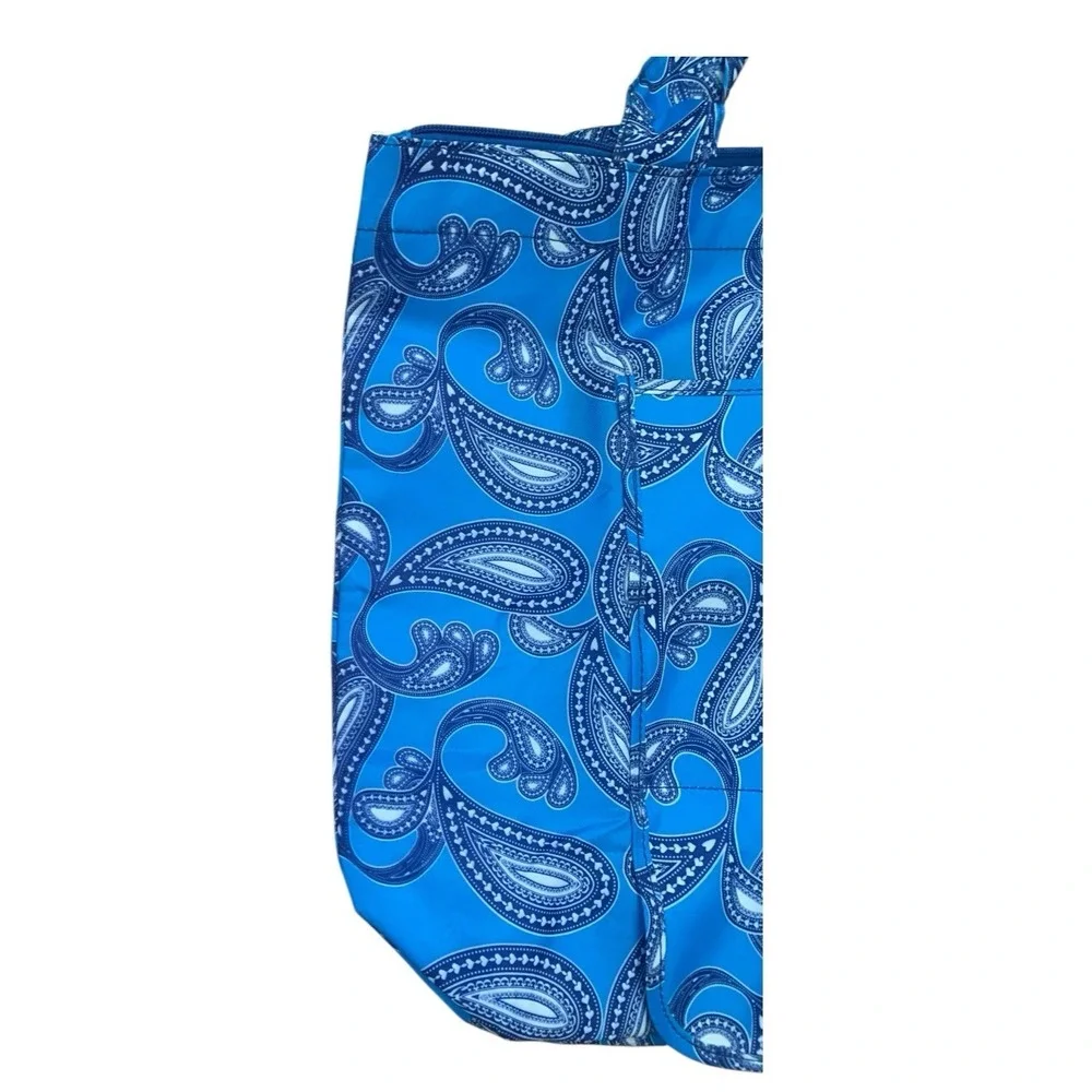 Unbranded Folding Reusable Tote Bag Set Paisley Polka‎ Dot Blue Tan 5 Piece Set